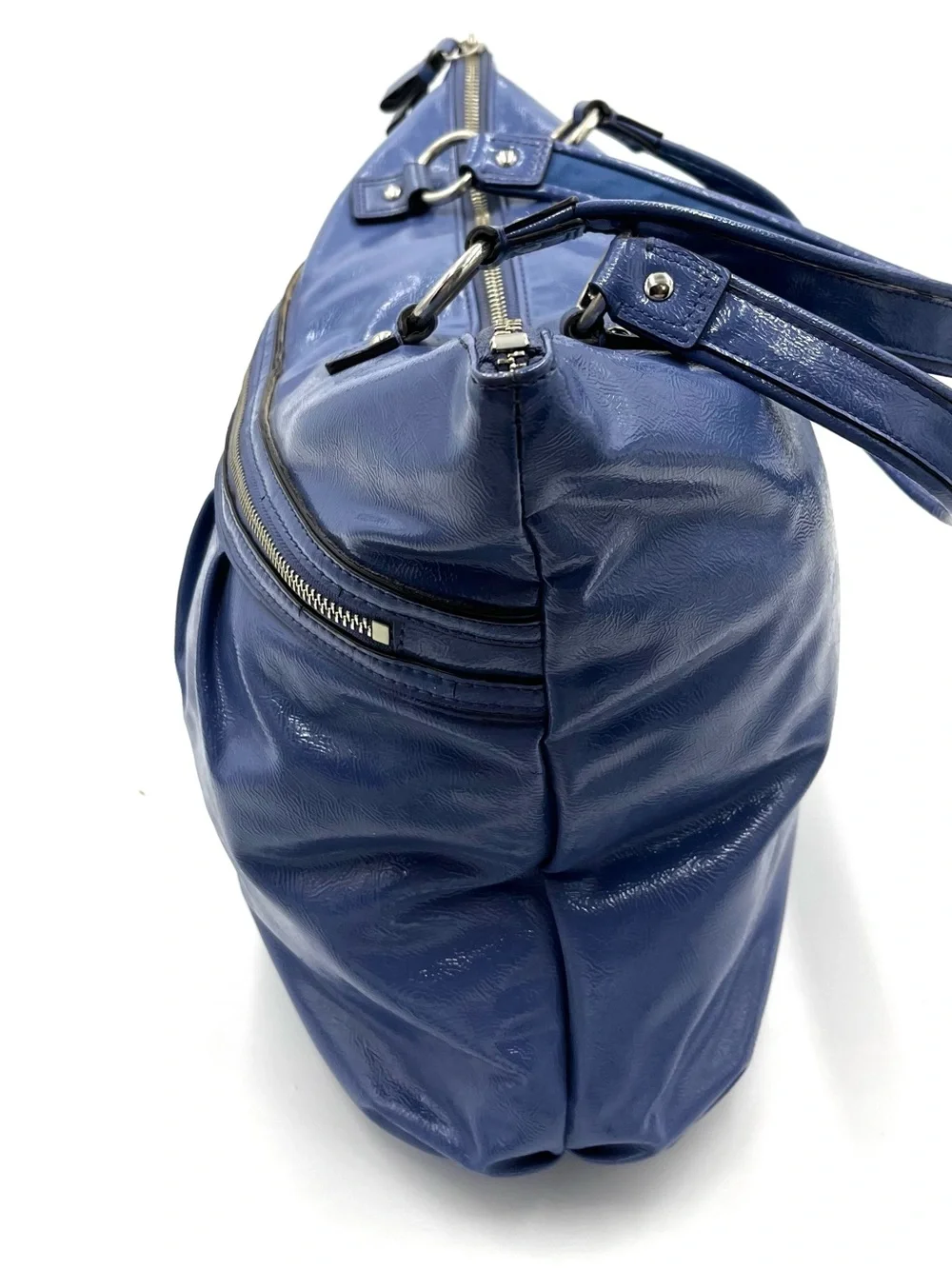 COACH Blue Poppy Daisy Liquid Gloss Paten Leather Hand Bag - Picture 4 of 11